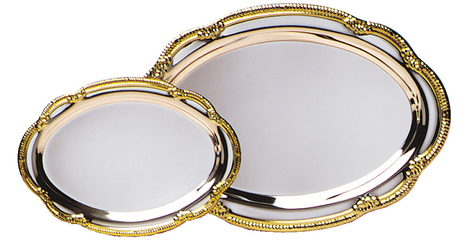 Oval Silver Tray with Gold Trim